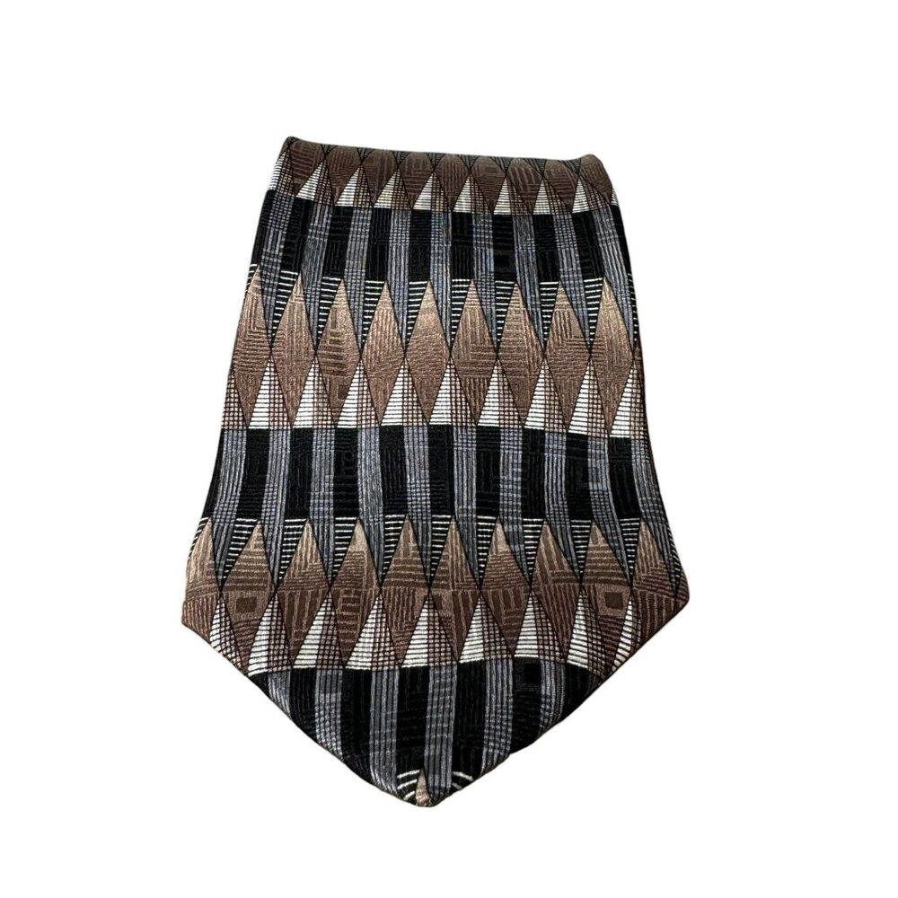 Nubio Necktie Mens Brown Black Abstract Geometric 100% Imported Silk Made in USA